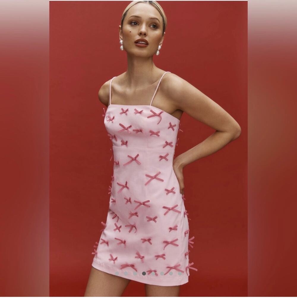 Anthropologie Maeve The Brynne Pink Bow Dress 3D Spaghetti Strap Sz 10 NWT